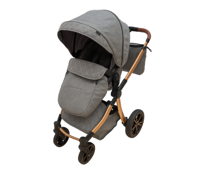 Carucior copii, 3 in 1 ,Cu 3 piese distincte, suspensie pe roata, reversibil, Gri [4]