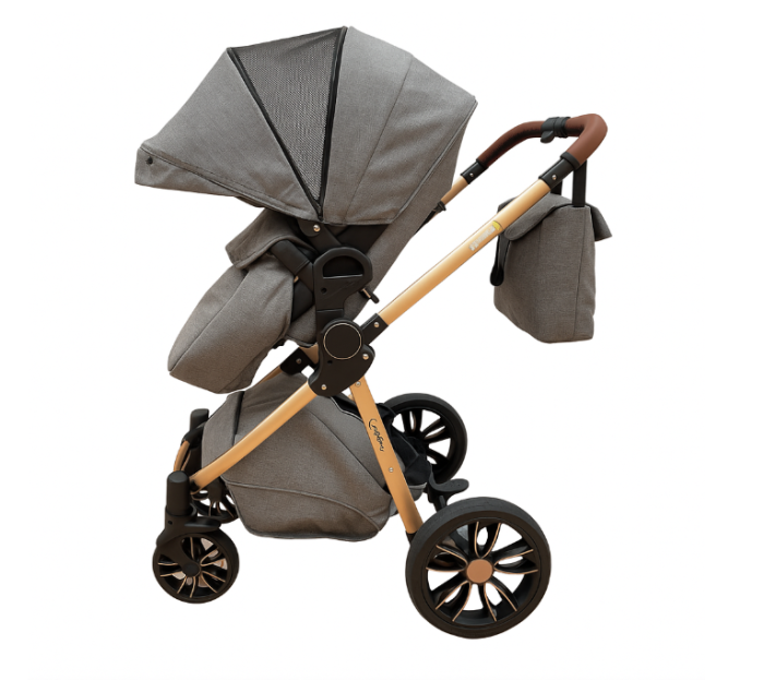 Carucior copii, 3 in 1 ,Cu 3 piese distincte, suspensie pe roata, reversibil, Gri [5]