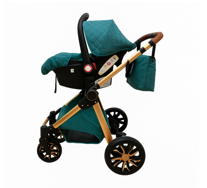 Carucior copii, 3 in 1, Cu 3 piese distincte, suspensie pe roata, reversibil, Verde smarald [3]