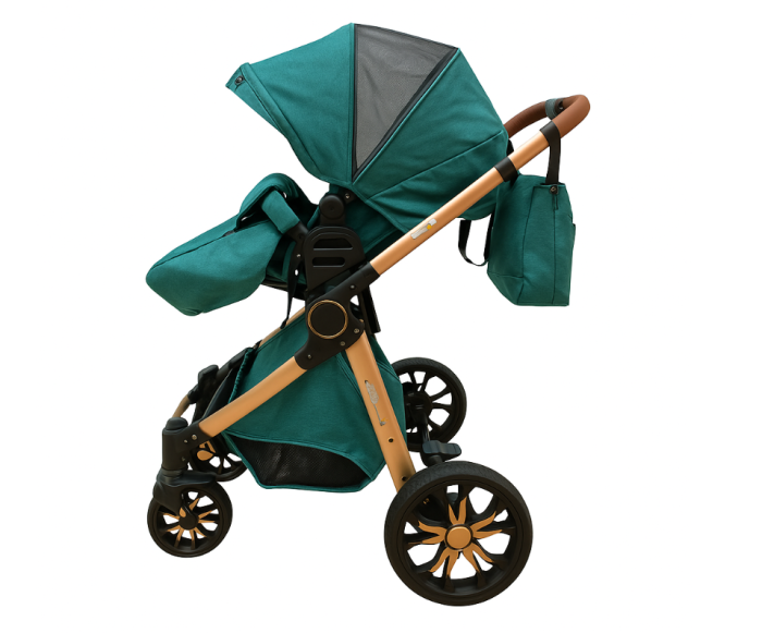 Carucior copii, 3 in 1, Cu 3 piese distincte, suspensie pe roata, reversibil, Verde smarald [5]