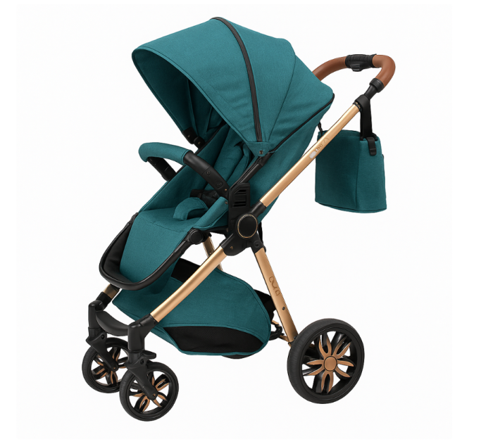 Carucior copii, 3 in 1, Cu 3 piese distincte, suspensie pe roata, reversibil, Verde smarald [4]