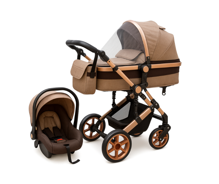 Carucior copii, 3 in 1, Ultrapliabil si cu landou reversibil, Element sustinere dubla, maner reglabil, Bej [1]