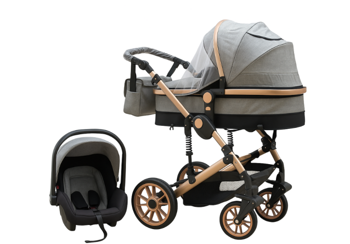 Carucior copii, 3 in 1, Ultrapliabil si cu landou reversibil, Element sustinere dubla, maner reglabil, Gri [5]