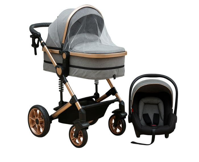 Carucior copii, 3 in 1, Ultrapliabil si cu landou reversibil, Element sustinere dubla, maner reglabil, Gri [1]