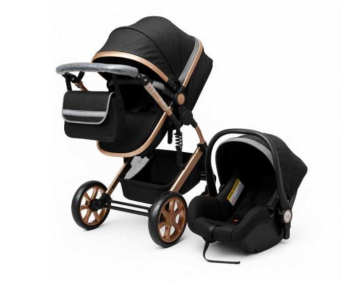 Carucior copii, 3 in 1, Ultrapliabil si cu landou reversibil, Element sustinere dubla, maner reglabil, negru [1]