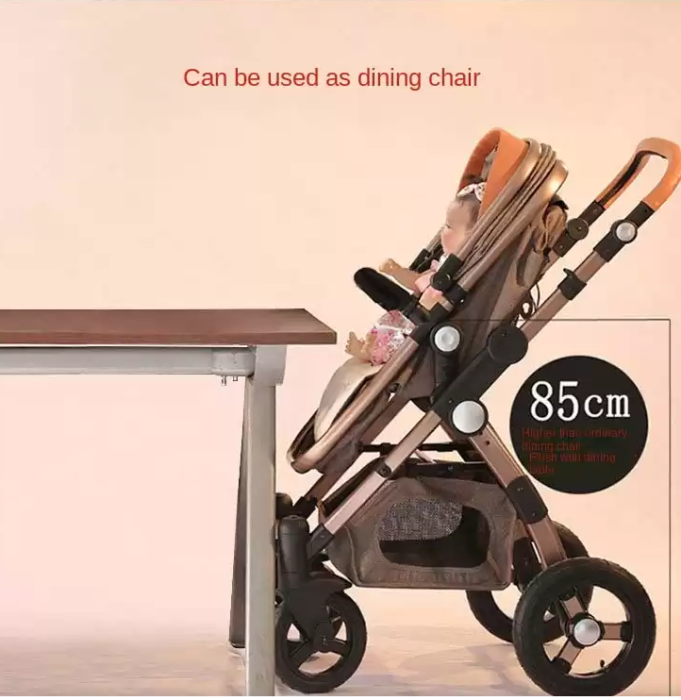 Carucior multifunctional 3 in 1, Dubla suspensie, Modul scoica inclus, Maner reversibil si telescopic, Parasolar cu piele, Saltea de infasat, Albastru [9]