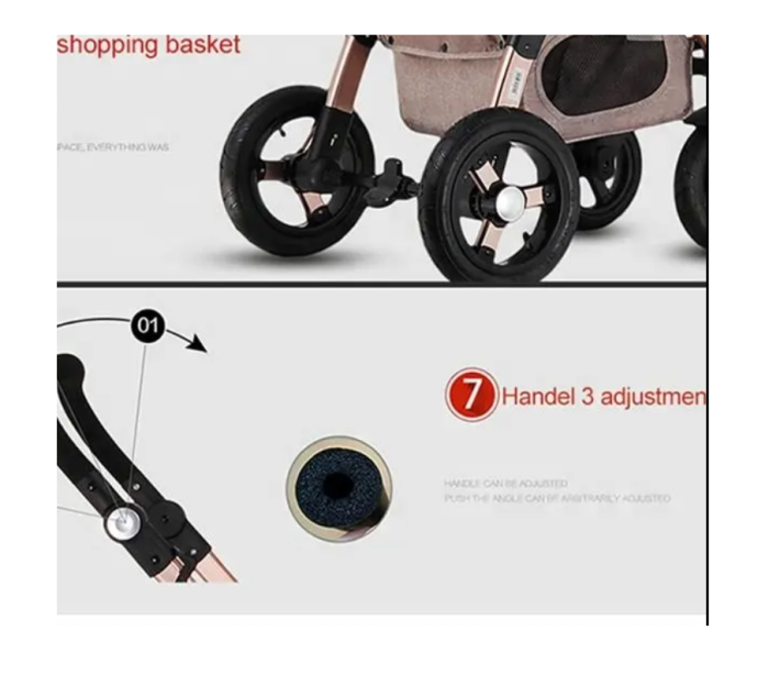 Carucior multifunctional 3 in 1, Dubla suspensie, Modul scoica inclus, Maner reversibil si telescopic, Parasolar cu piele, Saltea de infasat, Albastru [5]