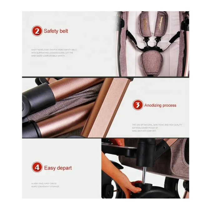 Carucior multifunctional 3 in 1, Dubla suspensie, Modul scoica inclus, Maner reversibil si telescopic, Parasolar cu piele, Saltea de infasat, Albastru [2]