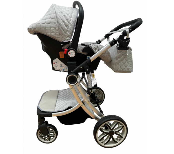 Carucior multifunctional 3 in 1, Forma anatomica, Suspensie dubla si Geanta scutece, Gri [10]