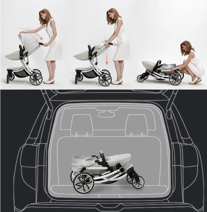 Carucior multifunctional 3 in 1, Forma anatomica, Suspensie dubla si Geanta scutece,  Portocaliu [9]