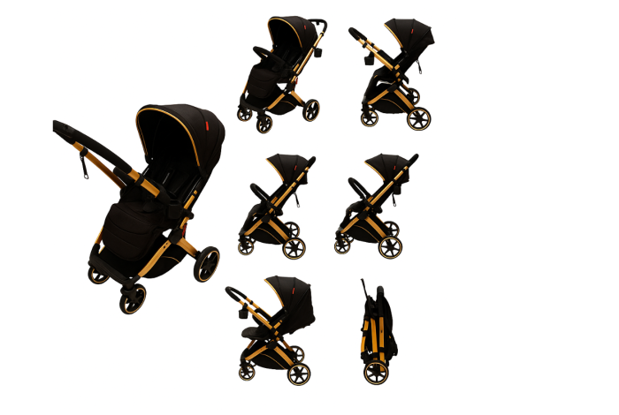 Carucior Sport Pentru Copii, Maner reversibil, Copertina extensibila, Cu suspensii, Recomandat transport par avion,  Negru [1]