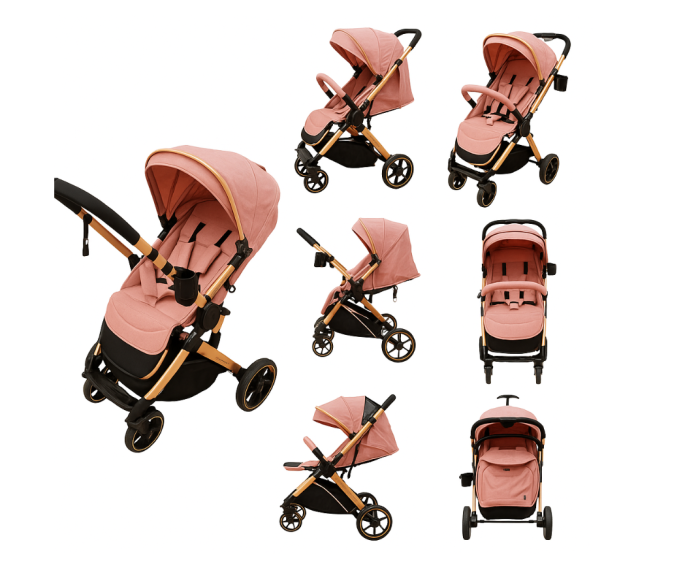 Carucior Sport Pentru Copii, Maner reversibil, Copertina extensibila, Cu suspensii, Recomandat transport par avion, Roz [1]