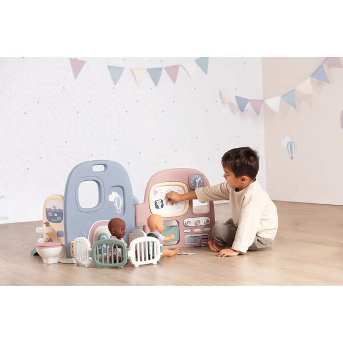 Centru de ingrijire pentru papusi Smoby Baby Care Childcare Center albastru roz cu accesorii [7]
