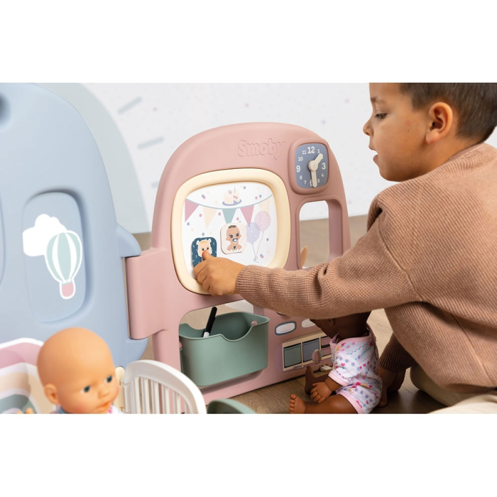 Centru de ingrijire pentru papusi Smoby Baby Care Childcare Center albastru roz cu accesorii [8]