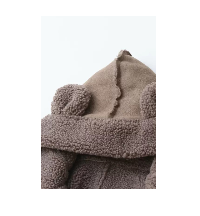 Combinezon bebelusi, Din blanita, Cu gluga si buzunar, Maro [2]