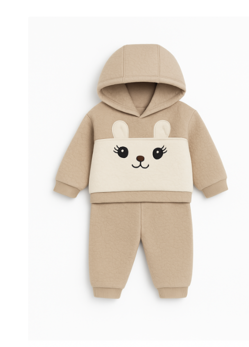 Costumas gros, flausat, 2 piese, Cu gluga, Bej [1]