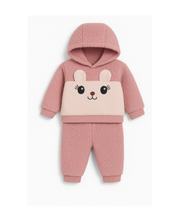 Costumas gros, flausat, 2 piese, Cu gluga, roz [1]
