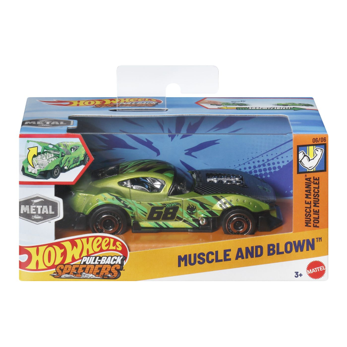 HOT WHEELS MASINUTA METALICA CU SISTEM PULL BACK MUSCLE AND BLOWN MUSCLE MANIA SCARA 1 LA 43 [1]