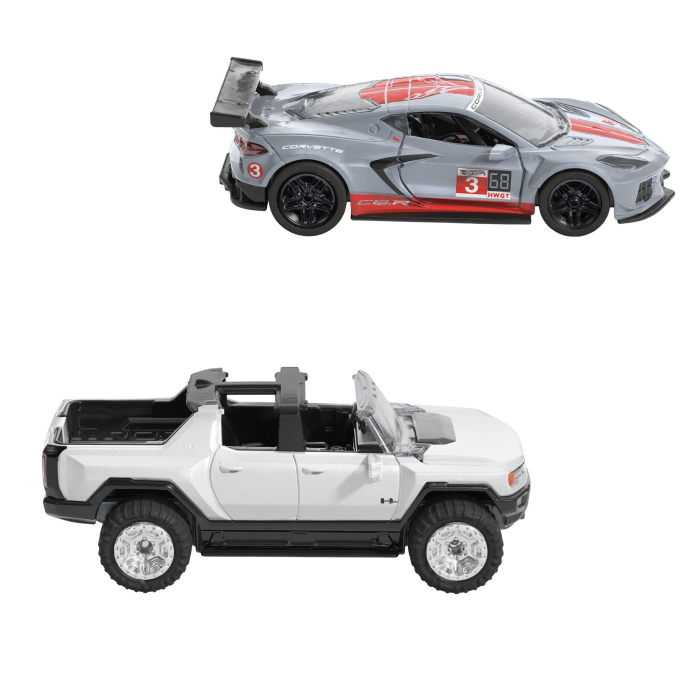 HOT WHEELS SET 2 MASINUTE METALICE PULL BACK GMC HUMMER EV SI CORVETTE C8R 1:43 [3]