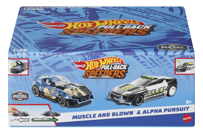 HOT WHEELS SET 2 MASINUTE METALICE PULL BACK MUSCLE AND BLOWN SI ALPHA PURSUIT 1:43 [1]