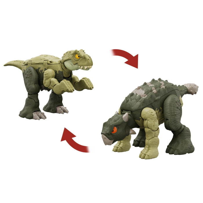 JURASSIC WORLD FIERCE CHANGERS DOUBLE DANGER DINOZAUR TRANSFORMABIL TYRANNOSAURUS REX SI ANKYLOSAURUS VERDE [3]