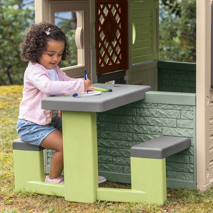 Masa de picnic cu doua banci Smoby Life pentru casuta verde [4]