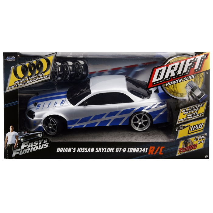 Masina Jada Toys Fast and Furious Nissan Skyline GTR Drift cu anvelope si telecomanda [17]