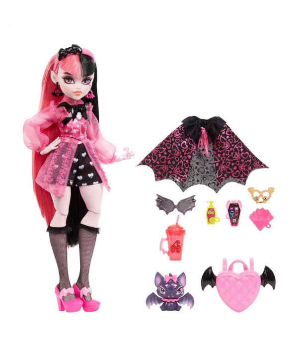 MONSTER HIGH PAPUSA DRACULAURA CU ANIMALUT SI ACCESORII [2]