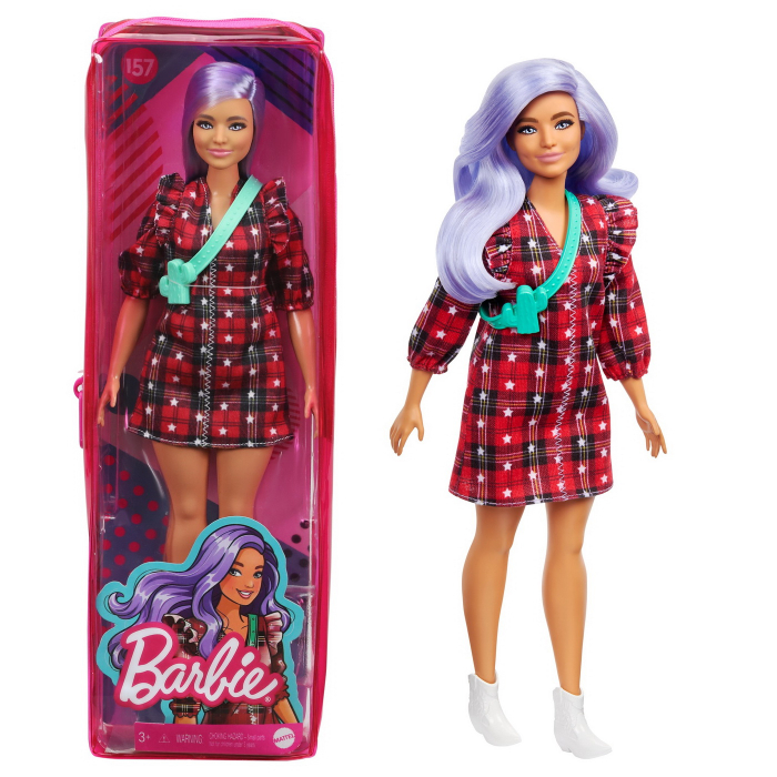 PAPUSA BARBIE FASHIONISTA CU PARUL MOV SI ROCHITA CU STELUTE [6]