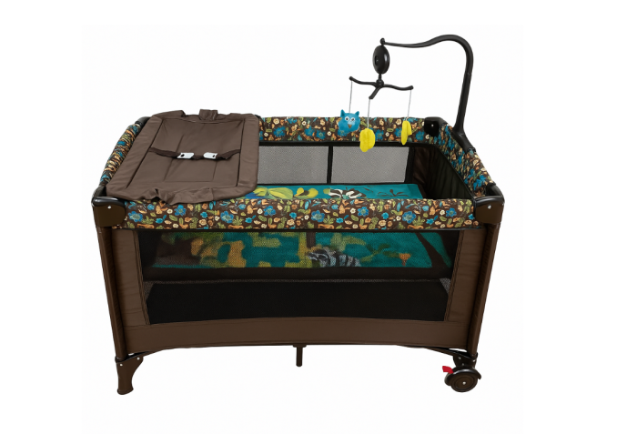 Patut bebe, 2 niveluri, cu laterala culisanta, baldachin cu suport inclus, masuta de infasat, multicolor [3]