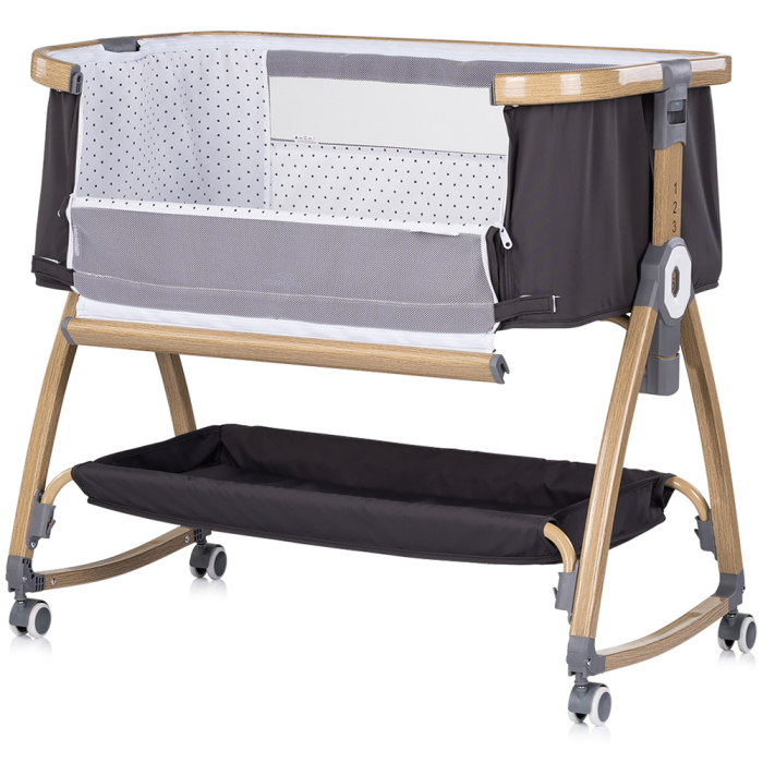 Patut co-sleeper Chipolino Charisma cu laterala culisanta charcoal wood [3]