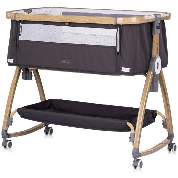 Patut co-sleeper Chipolino Charisma cu laterala culisanta charcoal wood [2]