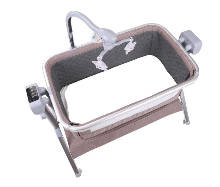 Patut copii, 3 in 1, transformabil in balansoar, Co-Sleeper, 5 trepte de inaltime, Carusel muzical, Anticolici, Bej [3]