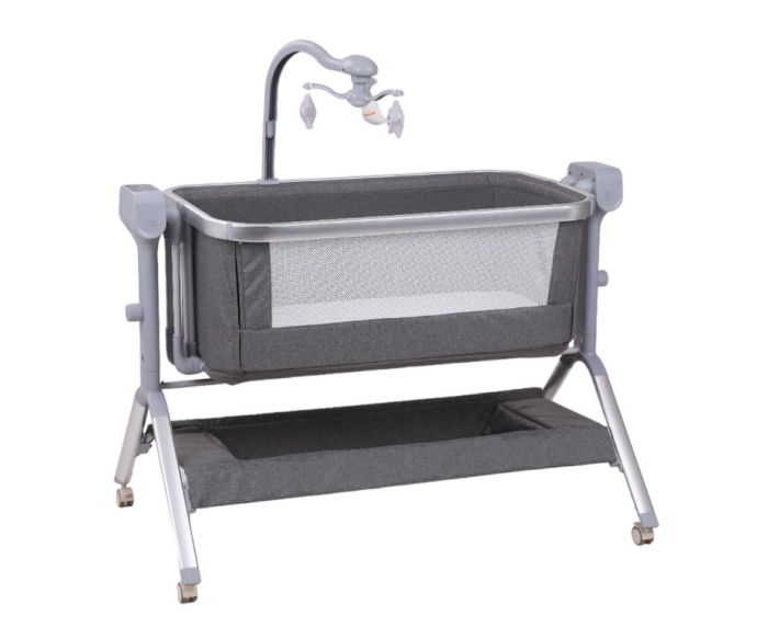 Patut copii, 3 in 1, transformabil in balansoar, Co-Sleeper, 5 trepte de inaltime, Carusel muzical, Anticolici, Gri [2]
