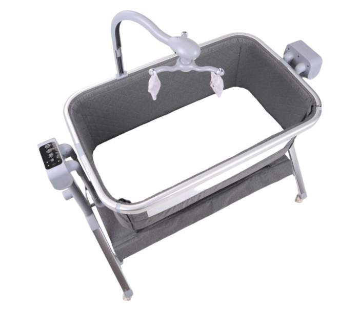 Patut copii, 3 in 1, transformabil in balansoar, Co-Sleeper, 5 trepte de inaltime, Carusel muzical, Anticolici, Gri [3]