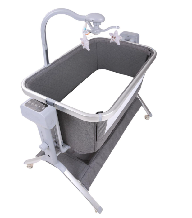 Patut copii, 3 in 1, transformabil in balansoar, Co-Sleeper, 5 trepte de inaltime, Carusel muzical, Anticolici, Gri [4]