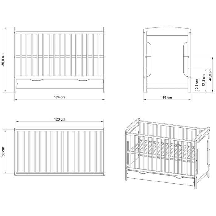 Patut copii din lemn Hubners Karly 120x60 alb cu sertar [3]