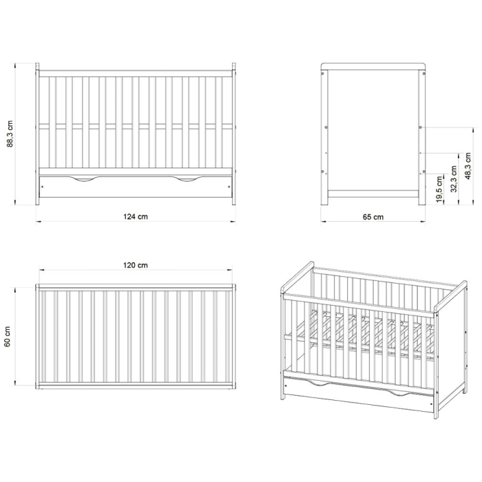 Patut copii din lemn Hubners Paula 120x60 alb cu sertar [2]