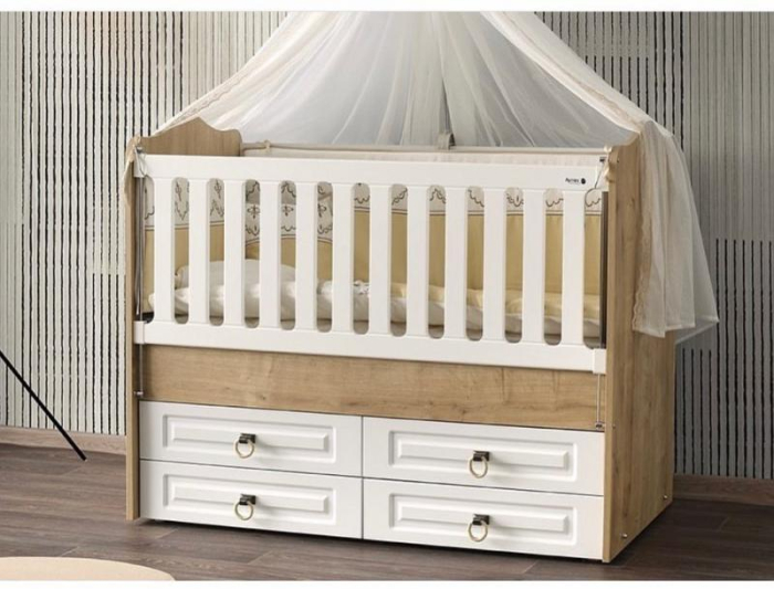 Patut cu leganare si lat. culisabila MyKids Esla Natur Alb 130x70 [2]