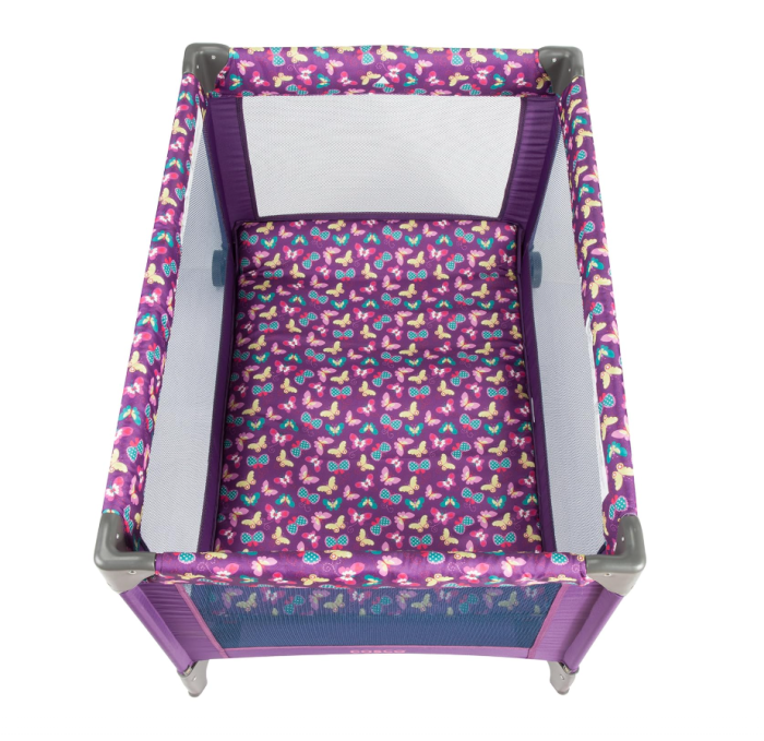 Patut pliabil, cu laterala culisanta, 2 niveluri, masa de infasat, carusel muzical, ciclame [5]