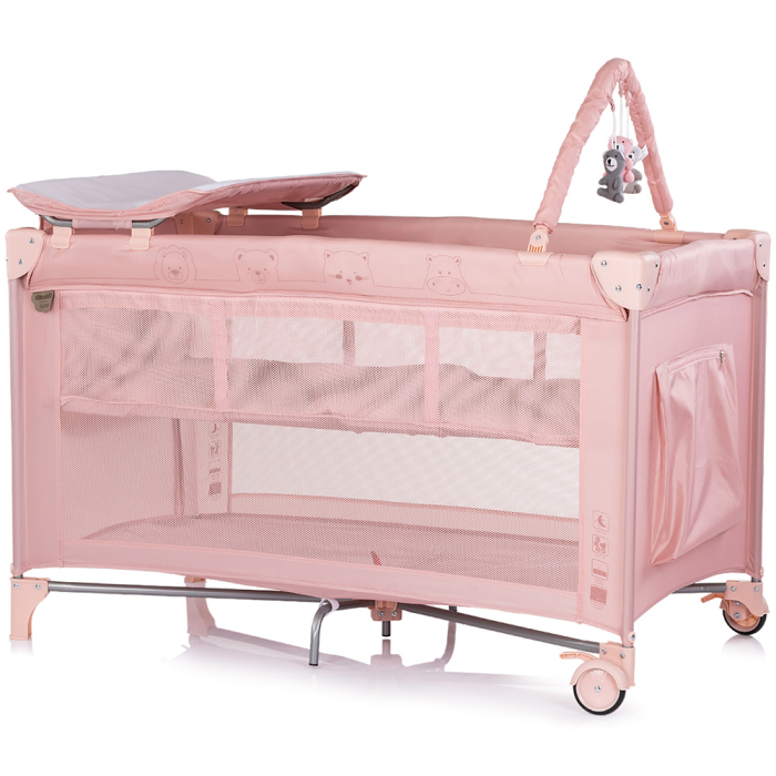 Patut pliabil cu saltea de infasat Chipolino Luna powder pink [2]