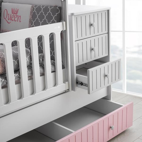 Patut transformabil MyKids Sofia Alb Roz 180x80 [2]