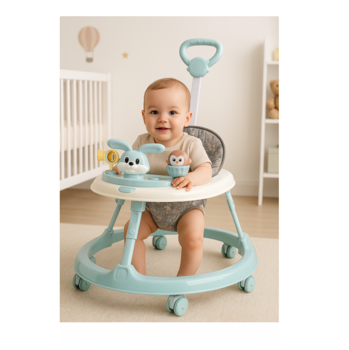 Premergator, 3 in 1, roti din silicon, muzical, cu control parental, +6 luni, Iepuras Coconas, Albastru [3]