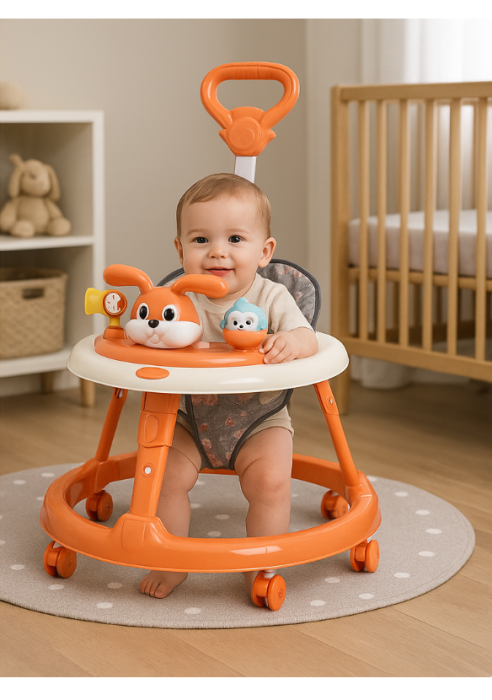 Premergator, 3 in 1, roti din silicon, muzical, cu control parental, +6 luni, Iepuras Coconas, Orange [2]