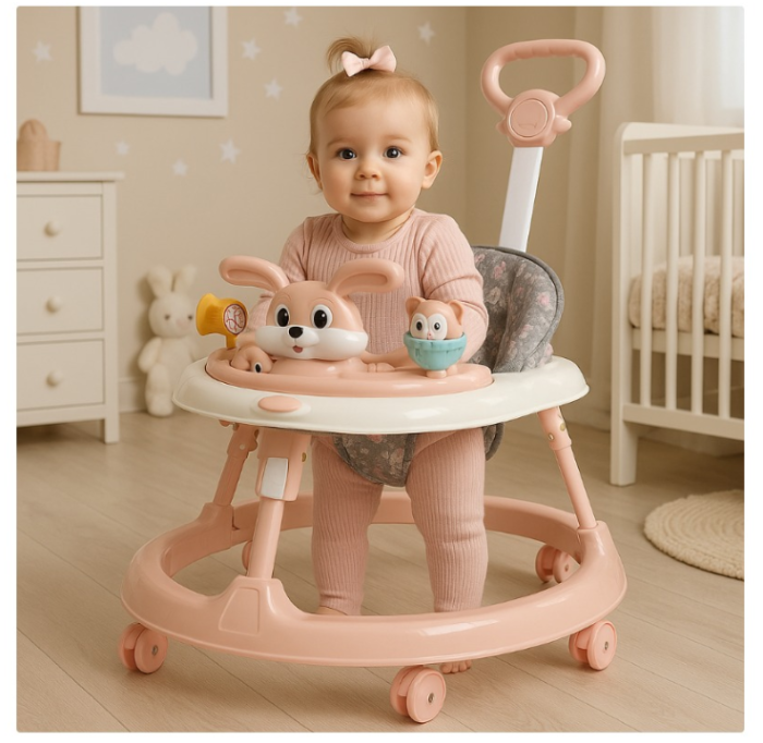 Premergator, 3 in 1, roti din silicon, muzical, cu control parental, +6 luni, Iepuras Coconas, Roz [3]