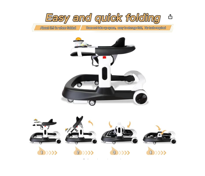 Premergator si Antemergator, 3 in 1, functie si de scaun de masa, reglabil pe inaltime, cu roti de silicon, muzical, Negru [8]