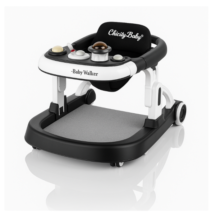 Premergator si Antemergator, 3 in 1, functie si de scaun de masa, reglabil pe inaltime, cu roti de silicon, muzical, Negru [1]