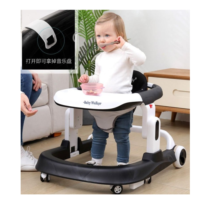 Premergator si Antemergator, 3 in 1, functie si de scaun de masa, reglabil pe inaltime, cu roti de silicon, muzical, Negru [2]