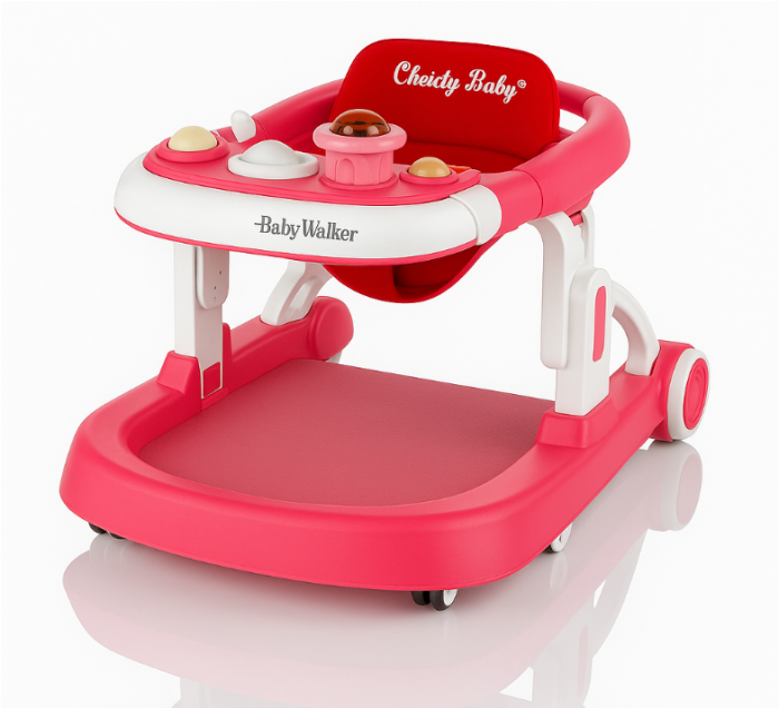 Premergator si Antemergator, 3 in 1, functie si de scaun de masa, reglabil pe inaltime, cu roti de silicon, muzical, Rosu [1]