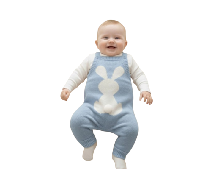 Salopeta tricotata si bluzita, Iepuras, Albastru [2]